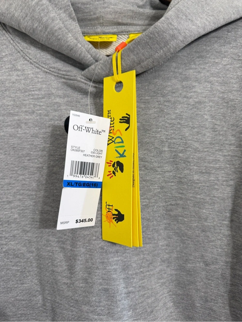 OFF-WHITE VIRGIL ABLOH KIDS PRINT HOODIE SWEATSHIRT HEATHER GREY XL 16